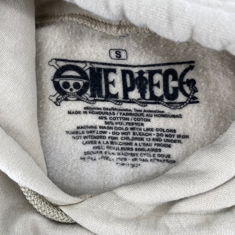 One Piece Anime Luffy Graphic Hoodie Tan Mens Small Streetwear Sweatshirt - Picture 2 of 7